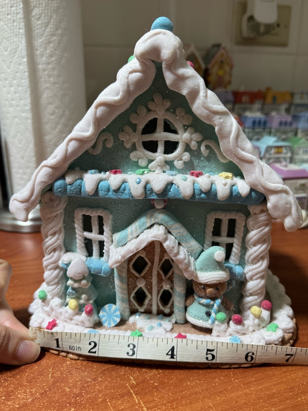 Small Blue Christmas Clay Gingerbread House - Picture 5 of 6